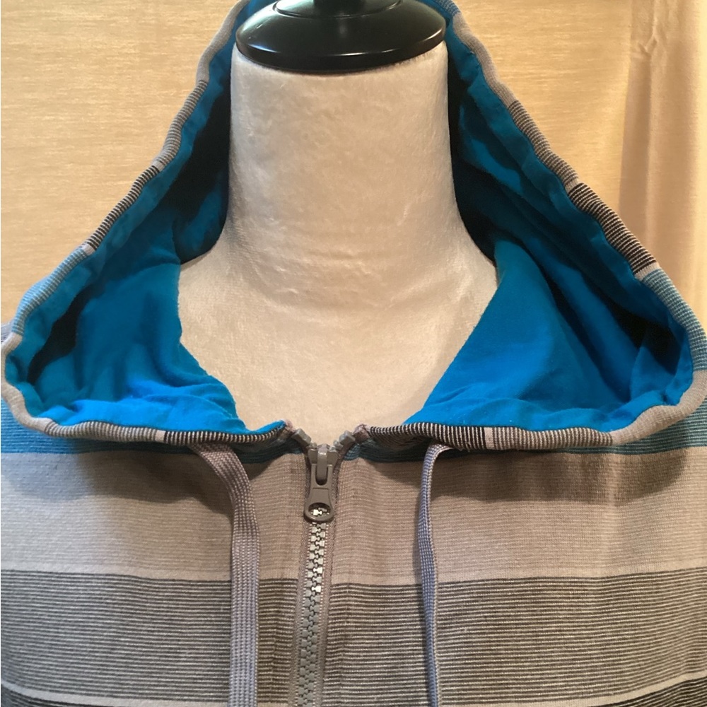 OP Zip Up Hoodie Size XL, Gray,Blue Stripes